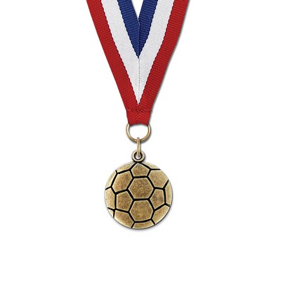 Soccer Cast CX Medal w/Red/White/Blue or Year Grosgrain Neck Ribbon (1 1/8")