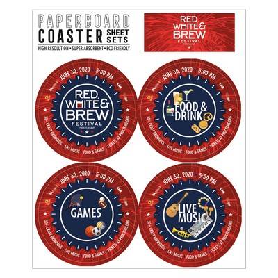 Paperboard Coaster Sheet Sets of 4 | Circle | 3 3/4" dia.