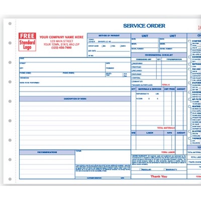 HVAC Horizontal Service Order/Invoices Forms (3 Part)