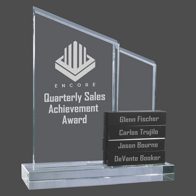 Crystal Perpetual Standup Plaque Award w/4 Black Crystal Blocks (8"x9")