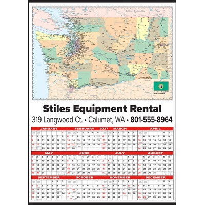 Small Washington State Map Year-In-View® Calendar