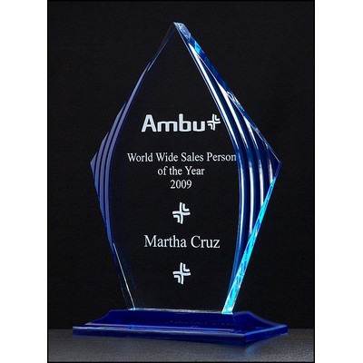 Flame Series Acrylic Award w/Blue Accented Upright & Base (5.125"x 7.75")