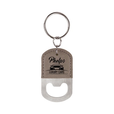 Leatherette Bottle Opener Keychain (Gray)