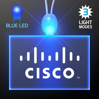 Light Up Promotional Acrylic Rectangle Necklaces with Blue LED - PRINTED