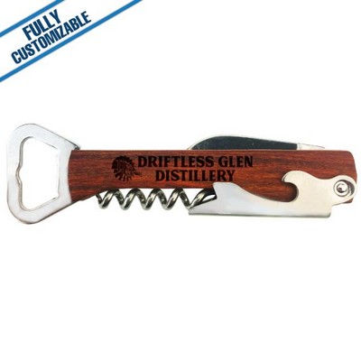 5.25" Wooden Bottle Opener & Wine Corkscrew