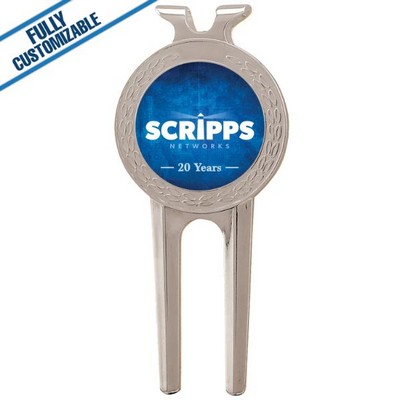 Silver Golf Divot Tool w/Full Color Insert