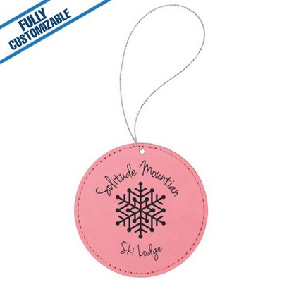 Pink Leatherette - Ornament With Silver String - Round