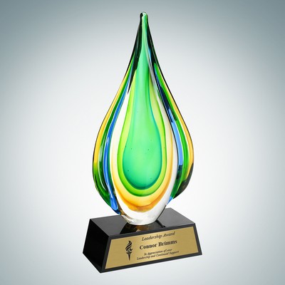 Art Glass Rainforest Award w/ Black Base & Gold Plate