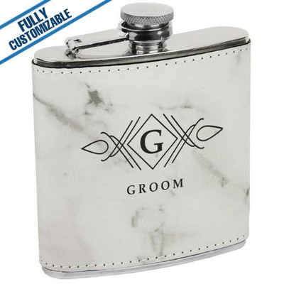 White Marble Leatherette - 6 Oz - Flask