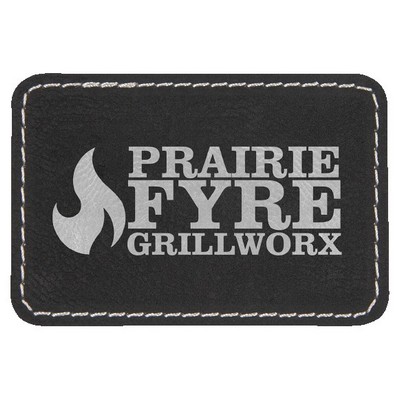 Rectangle Engraved Patch with Adhesive, Black Faux Leather, 3" x 2"