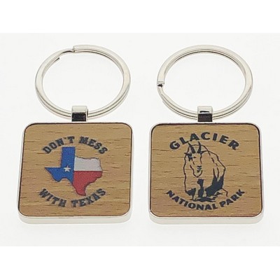 Square Wood Key Tag w/Metal Trim