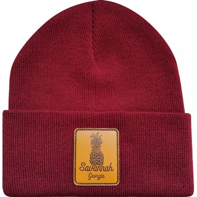Classic Cuffed Beanie with Leather Patch