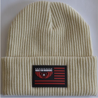 Ribbed Cuffed Beanie with Soft Rubber Patch