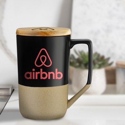 15 Oz. Two-Tone Ceramic Mug w/Wood Lid