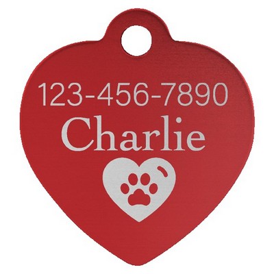 Anodized Aluminum Red Heart Pet Tags, Engraved, 1 1/4" x 1 1/4"