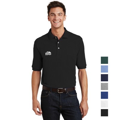 Port Authority® Heavyweight Cotton Pique Embroidered Polo with Pocket