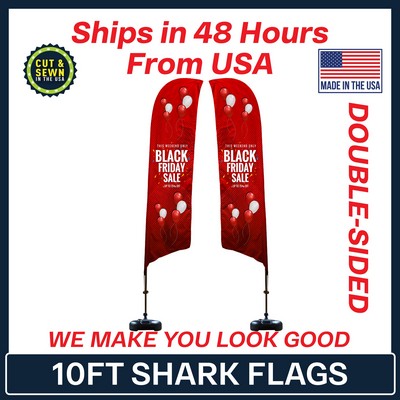 Shark Flag 10' Premium Double-Sided w/Plastic Water Base & Carry Bag - Made in the USA