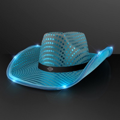 Light Up Turquoise Cowboy Hat with Black Band - PRINTED