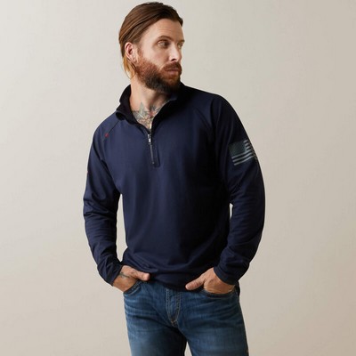 FR Combat Stretch Patriot ¼ Zip Work Long Sleeve Navy Shirt