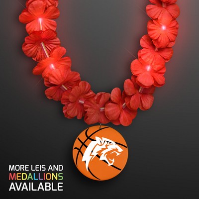 LED Red Lei Necklace with Basketball Medallion - PRINTED