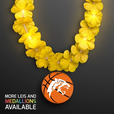 LED Yellow Lei Necklace with Basketball Medallion - PRINTED
