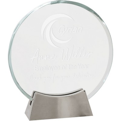 6 1/4" Clear Round Platinum Glass Award w/ Metal Base
