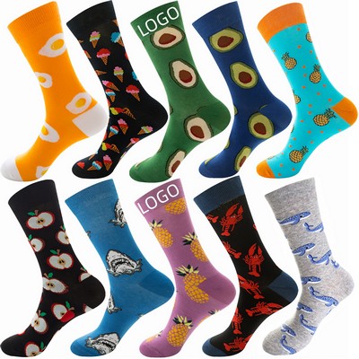 Flat Knit Cotton Crew Dress Sock w/All Over Design