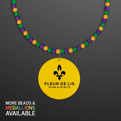 Breakaway Beads for Mardi Gras with Yellow Medallion (NON-Light Up) - PRINTED