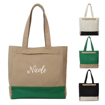Large Two-Tone Canvas Handbag Tote Bag