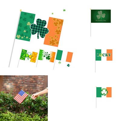 8"x5" St Patrick's Day/Irish Festival Polyester Fabric Handheld Lucky Green Clover Flag