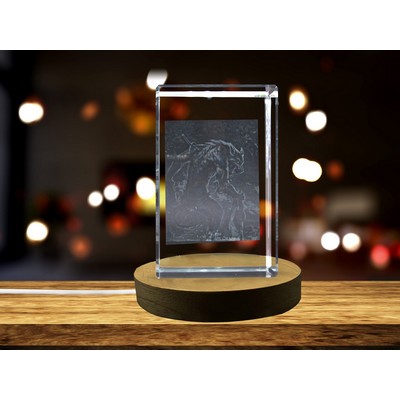 Fenryr 3D Engraved Crystal Recognition Trophy - Norse Mythology Wolf Decor with LED Base