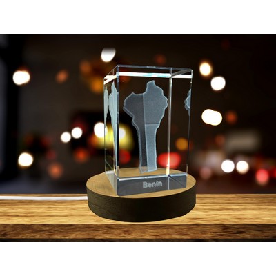 Benin 3D Engraved Crystal Trophy Award w/LED Base - Souvenir Keepsake