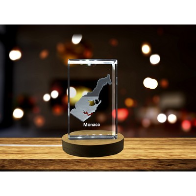 Monaco 3D Engraved Crystal Trophy Award w/LED Base