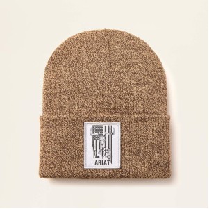 Ariat® Men's Dark Brown/Sandstone Rebar® American Outdoors Patch Beanie
