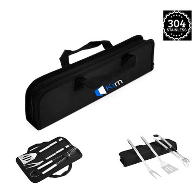 3 Piece Stainless Steel Bbq Set With Storage Bag