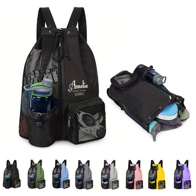 Beach Swimming Drawstring Mesh Backpack with Wet Pocket