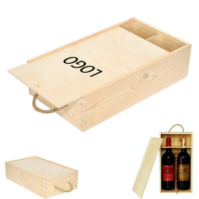 Wooden Wine Box w/Rope