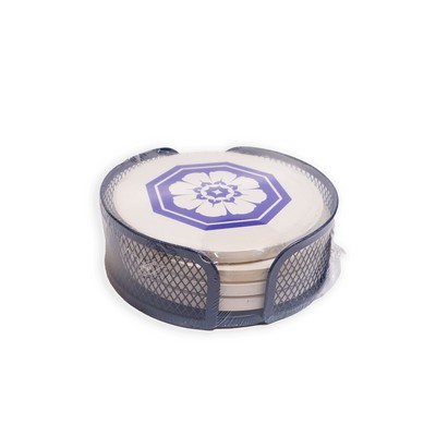 Blue Mesh Holder Gift Set w/ 4 Round Coasters