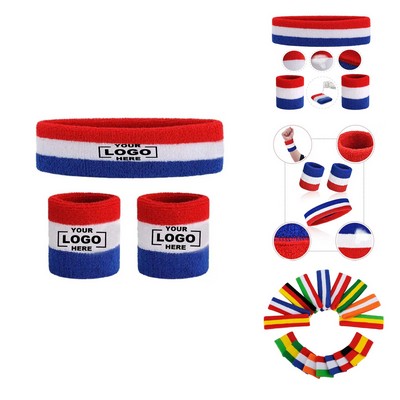 Retro Striped Sweatband Set for Head and Wrist