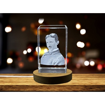 Nikola Tesla Crystal Trophy Award - Engraved 3D Sculpture w/LED Base