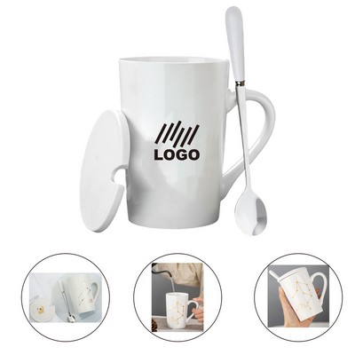 Creative Ceramics Coffee Mug With Spoon And Lid