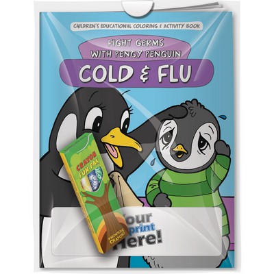 Combo Pack - "Fight Germs with Pengy Penguin: Cold and Flu" Coloring Book & 4-Pack of Crayon