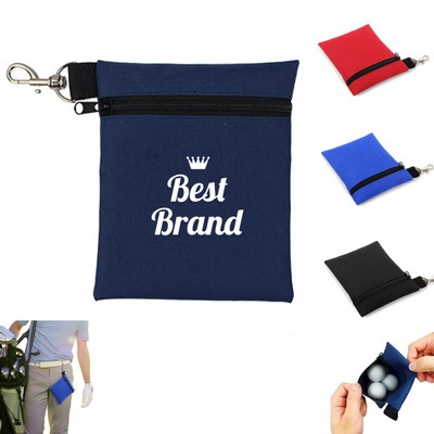 Zippered Golf Tee Bag With Metal Lobster Claw Clip