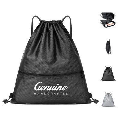 Nylon Drawstring Backpack with Roomy Zip Pocket