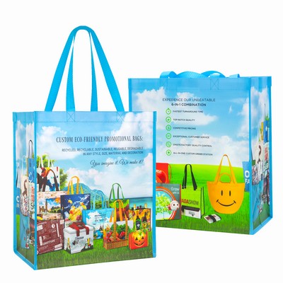 Custom Full-Color Laminated Woven Promotional Tote Bag (13"x15"x8")