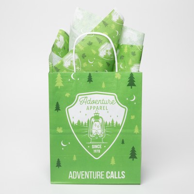 10.25" White Handle Shopper with Tissue Paper Bundle