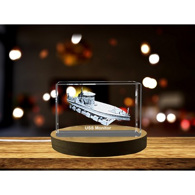 USS Monitor 3D Engraved Crystal Trophy Award