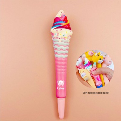 Summer Ice Cream Stress Reliever Pen 2" 1 Squeeze Toy Pen PU Foam Gel Ink Pen
