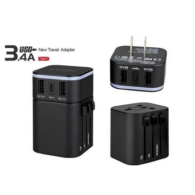 2" 1 Universal Travel Adapter with Light Up Logo