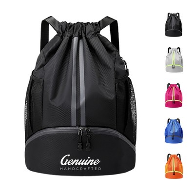 Water-repellent Drawstring Backpack with Shoe Compartment